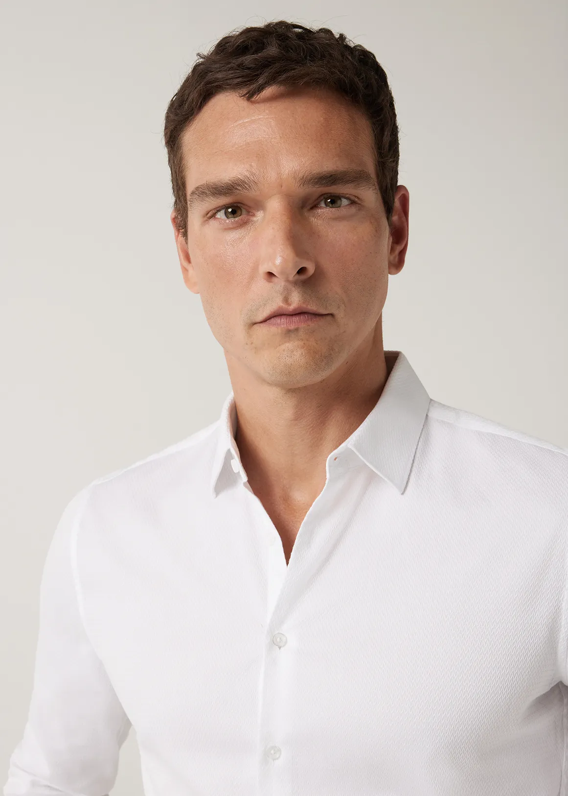 Slim Fit Long Sleeve Textured Dress Shirt - WHITE