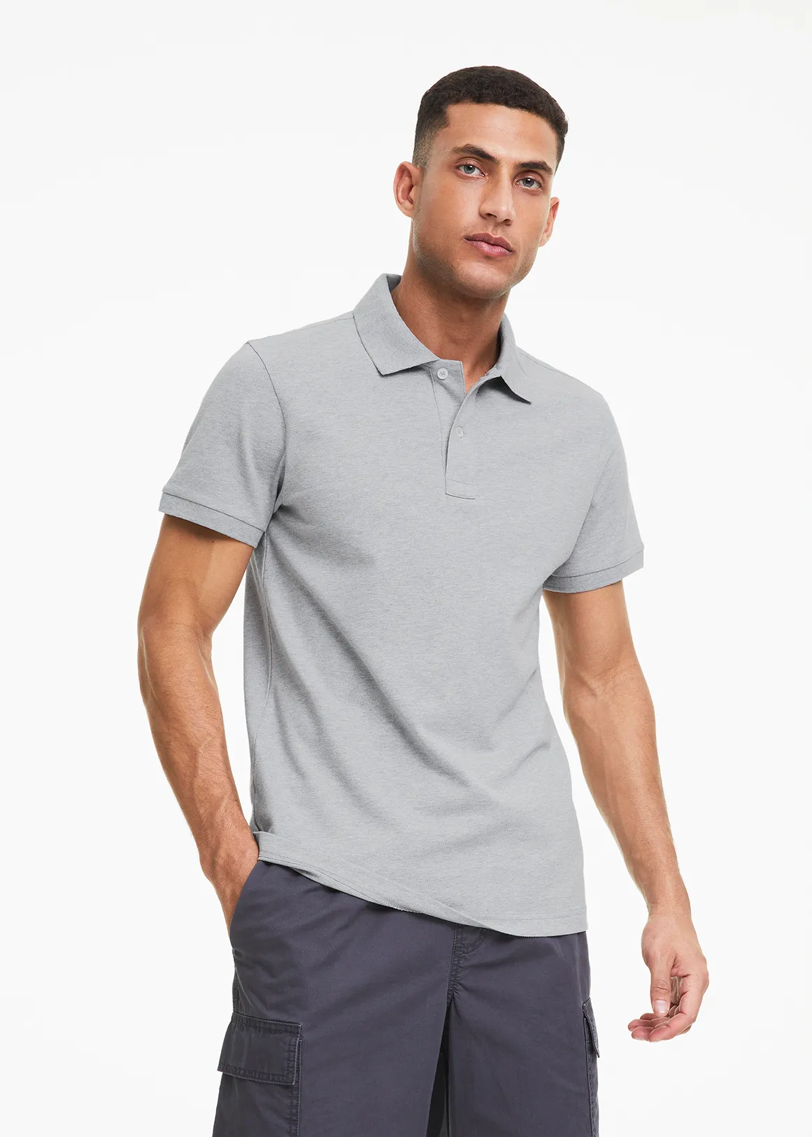 Slim Fit Pique Golfer - GREY MELANGE