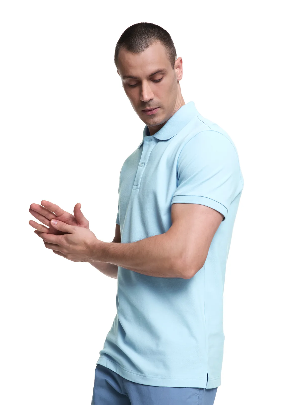 Slim Fit Pique Golfer - LIGHT BLUE