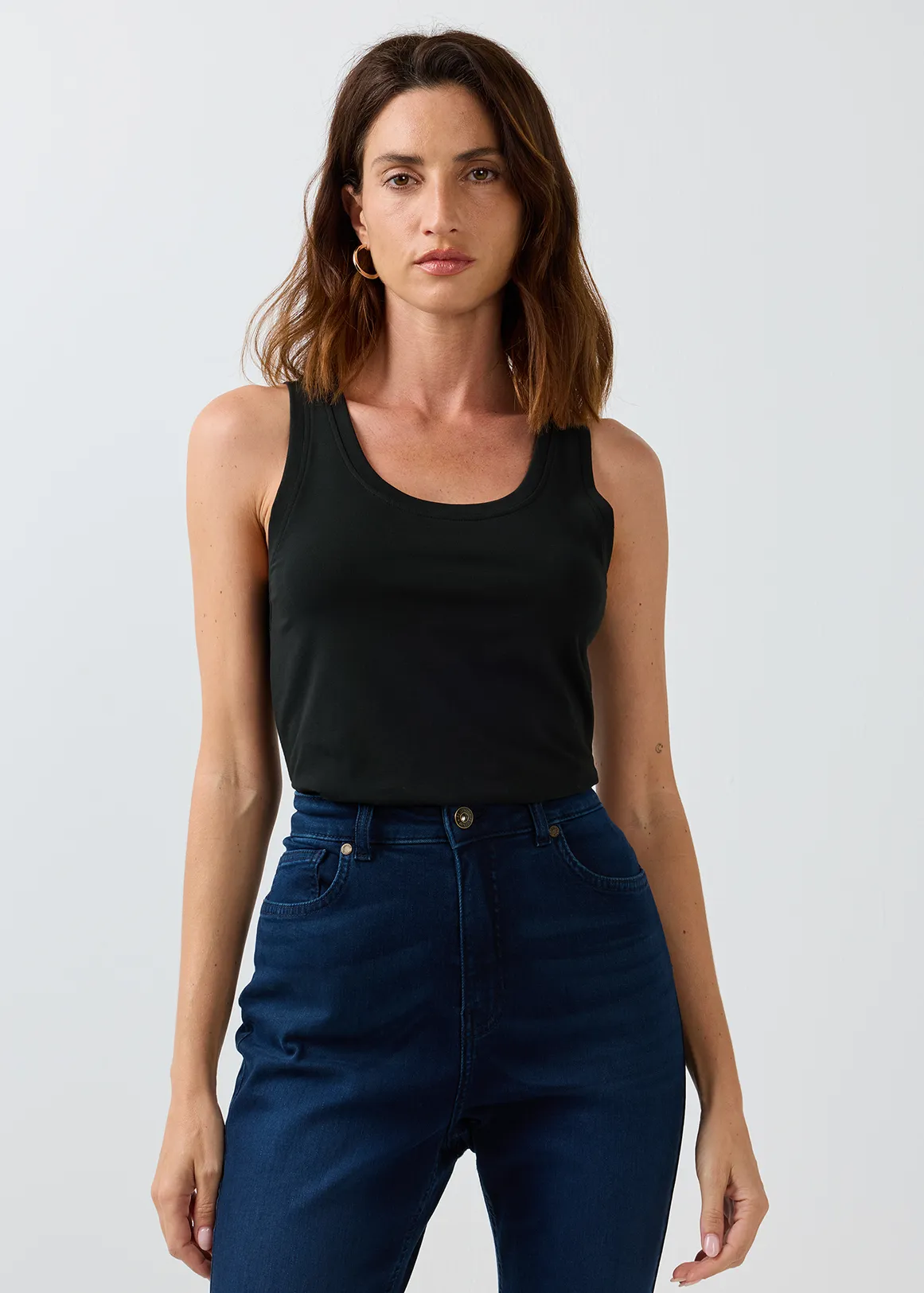 Slim Fit Scoop Neck Stretch Cotton Vest - BLACK