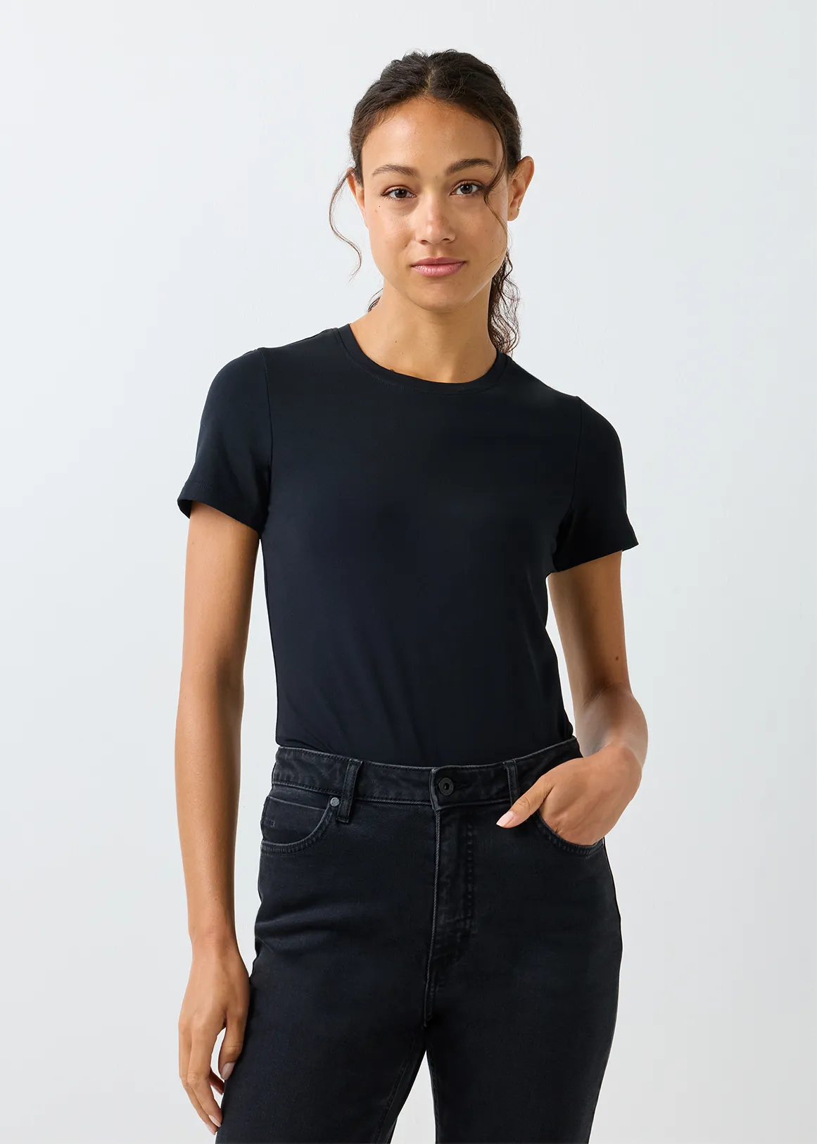 Slim Fit Stretch Cotton T-shirt - BLACK