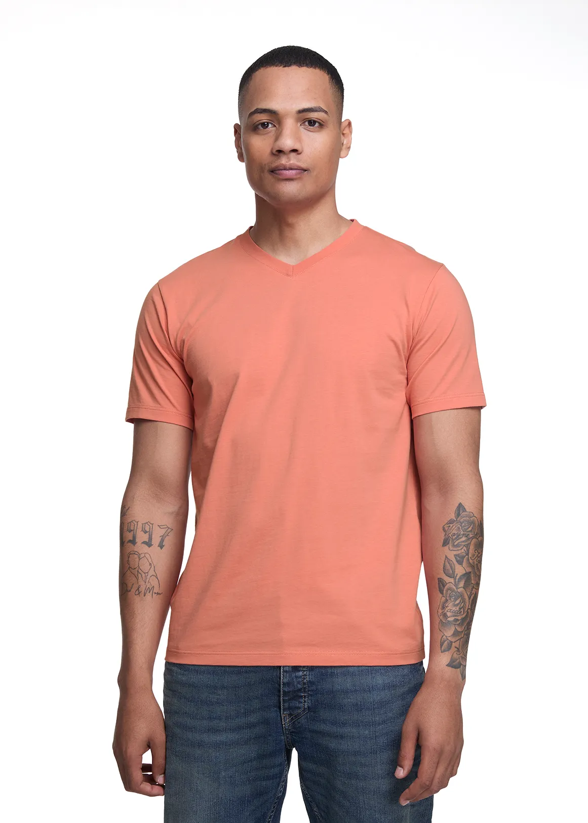 Slim Fit V-neck Cotton T-shirt - CORAL