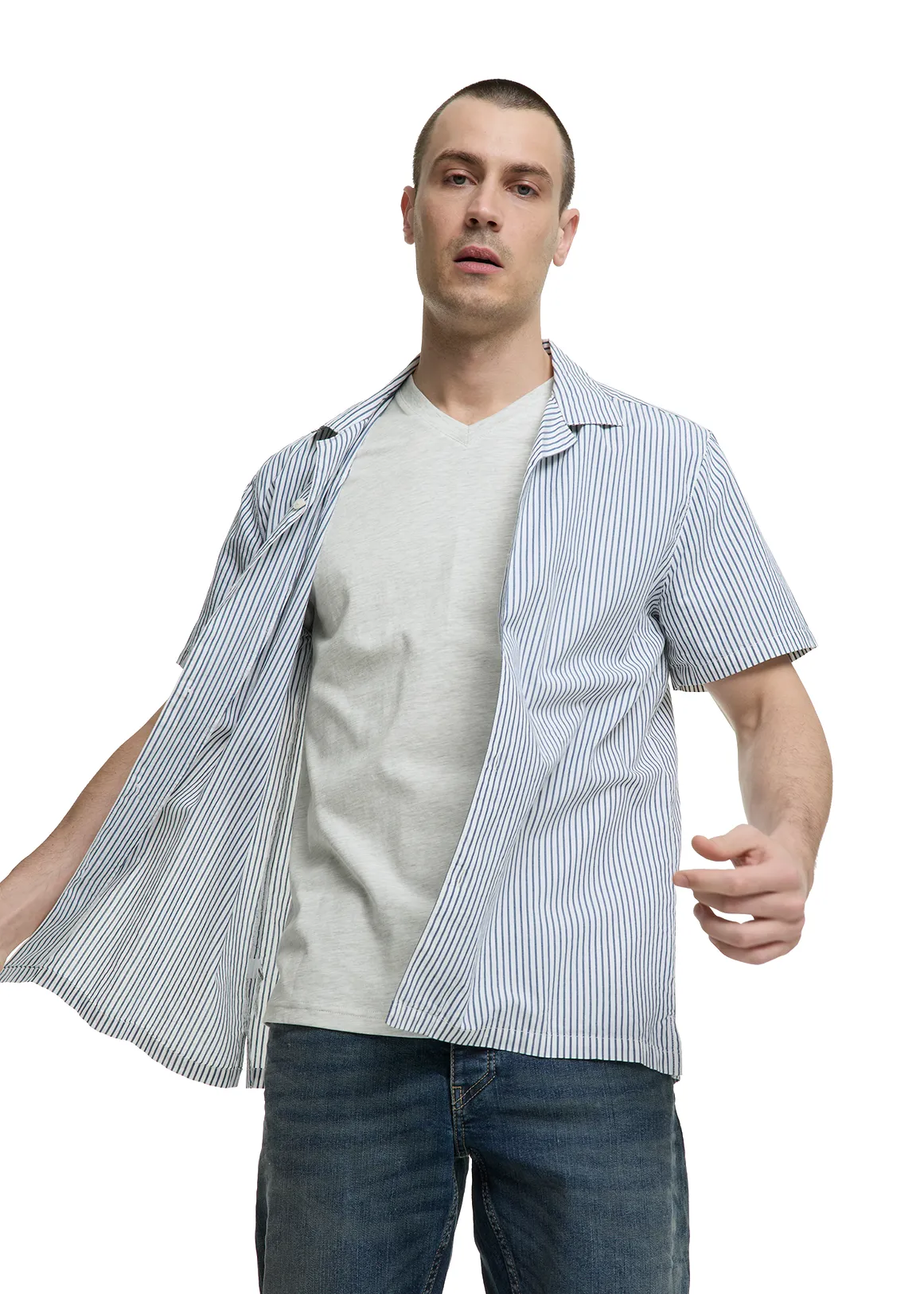 Slim Fit V-neck Cotton T-shirt - ICE