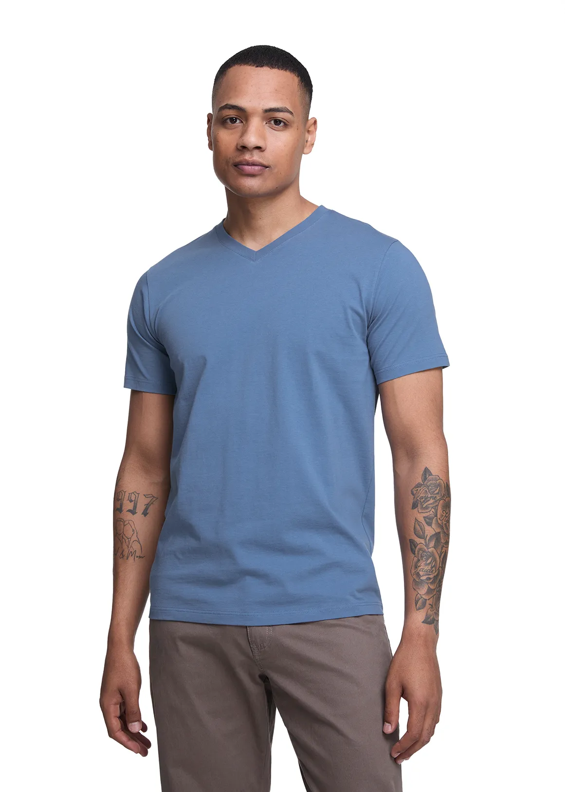 Slim Fit V-neck Cotton T-shirt - INDIGO