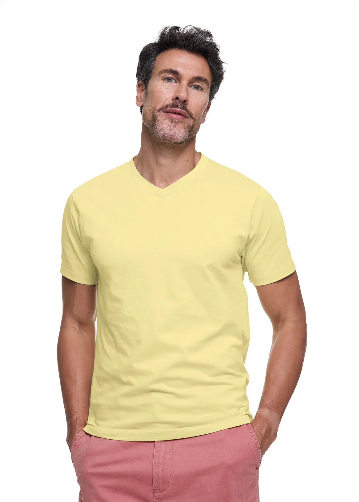 Slim Fit V-neck Cotton T-shirt - LIGHT YELLOW