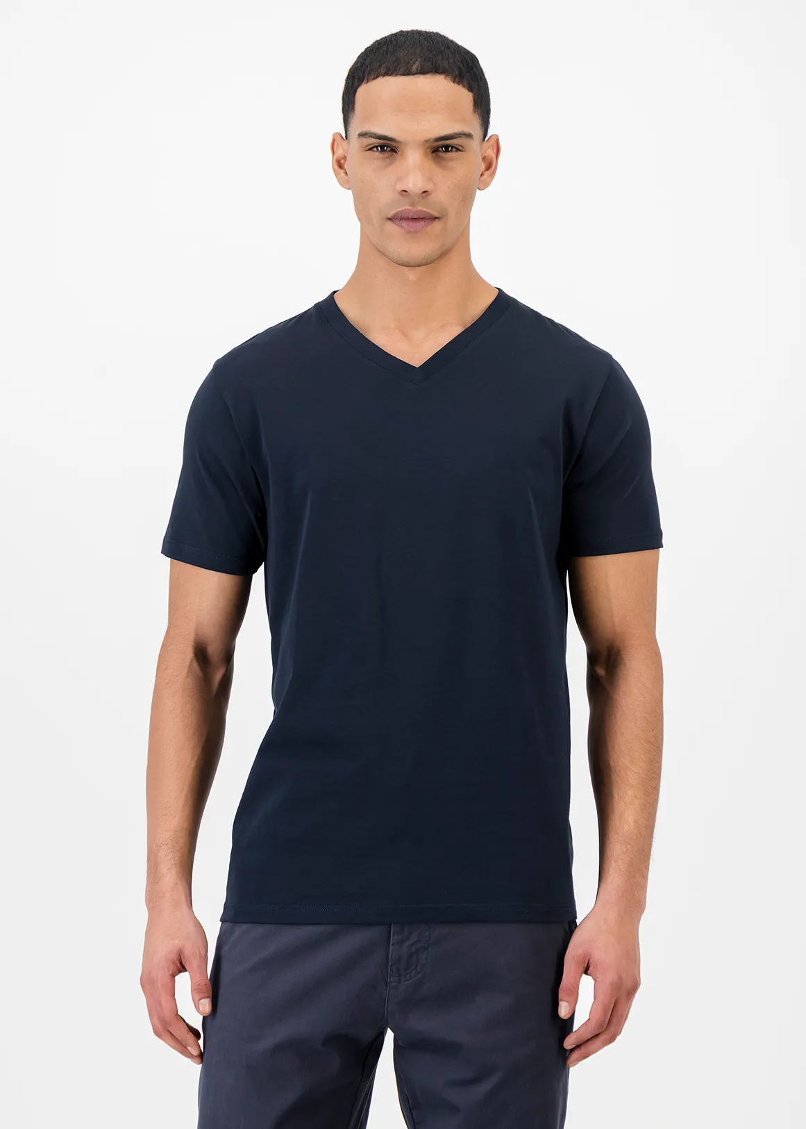 Slim Fit V-neck Cotton T-shirt - NAVY