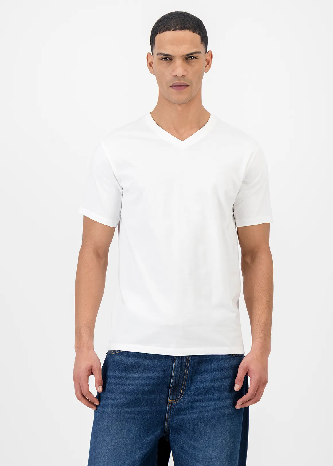 Slim Fit V-neck Cotton T-shirt - WHITE