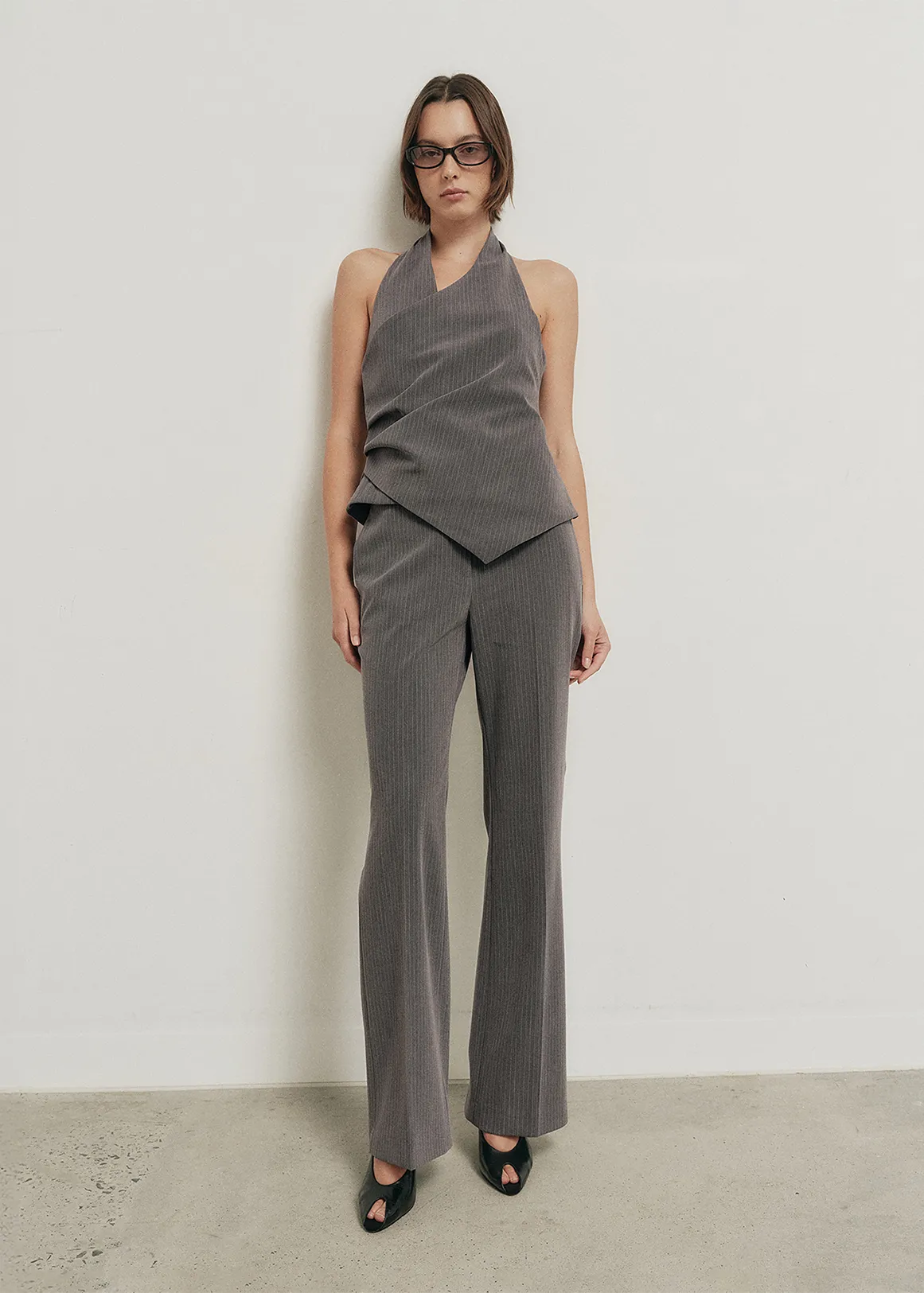 Slim Leg Pants - GREY PINSTRIPE
