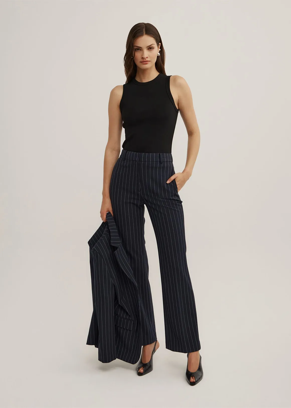 Slim Leg Pants - NAVY PINSTRIPE