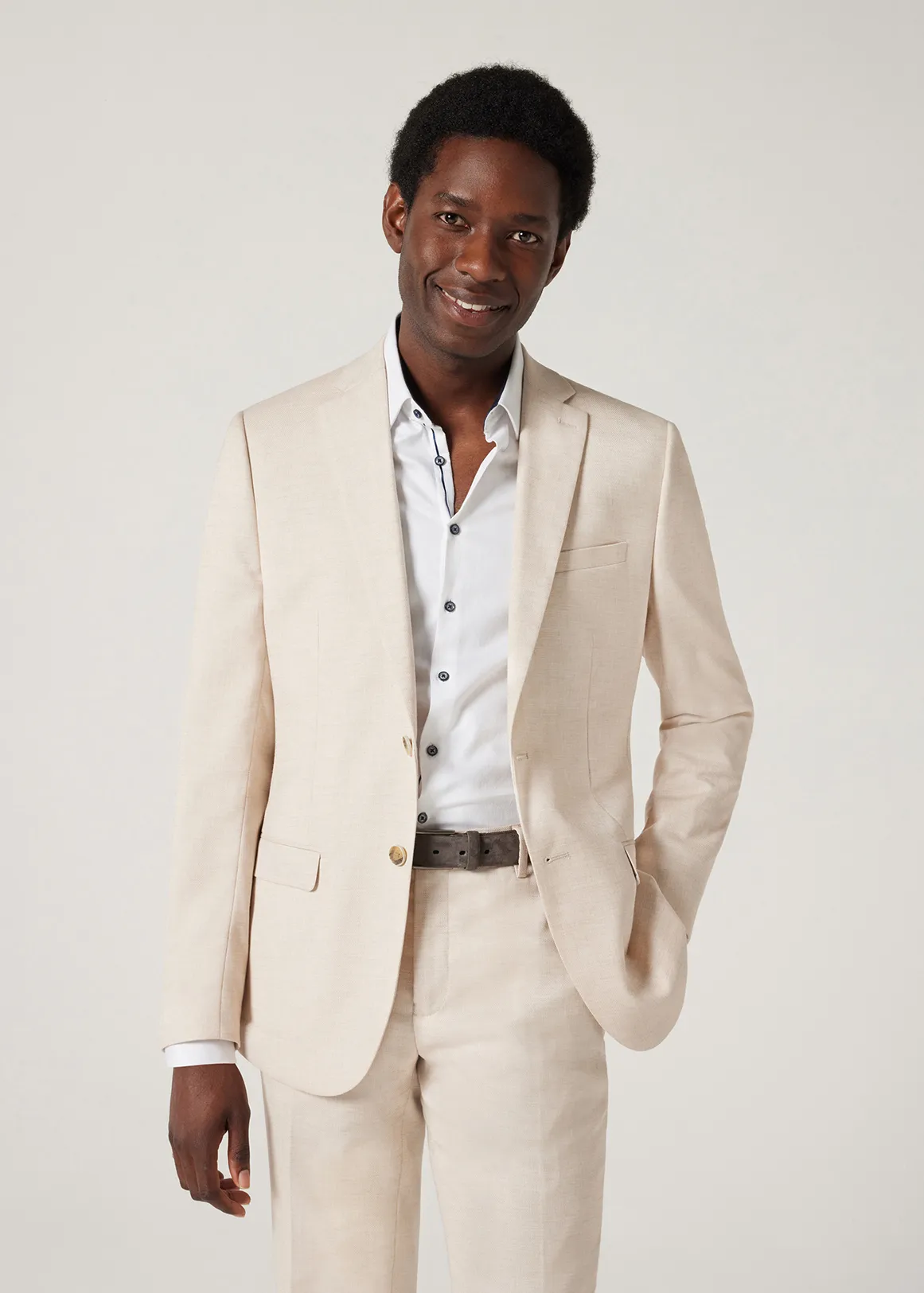 Slim Stretch Textured Tailored Jacket - NATURAL