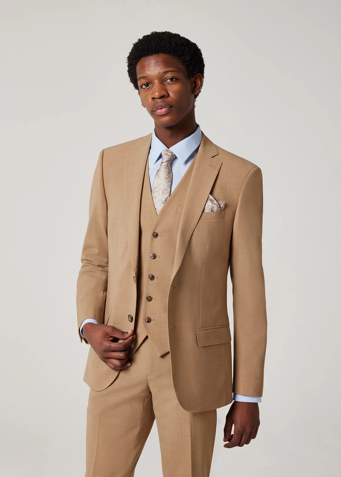 Slim Stretch Wool Blend Tailored Jacket - CAMEL