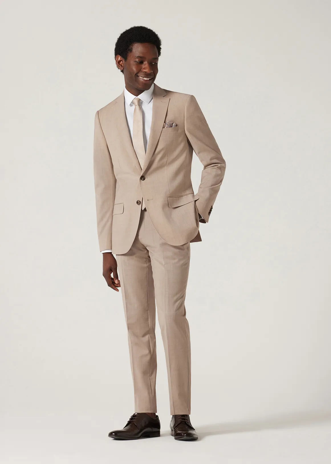Slim Stretch Wool Blend Tailored Jacket - LIGHT TAN