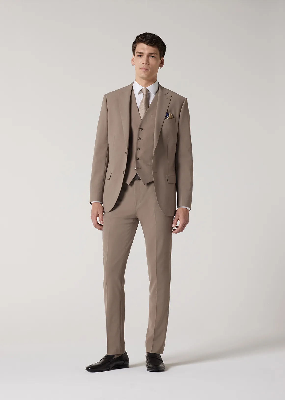 Slim Stretch Wool Blend Tailored Jacket - MUSHROOM