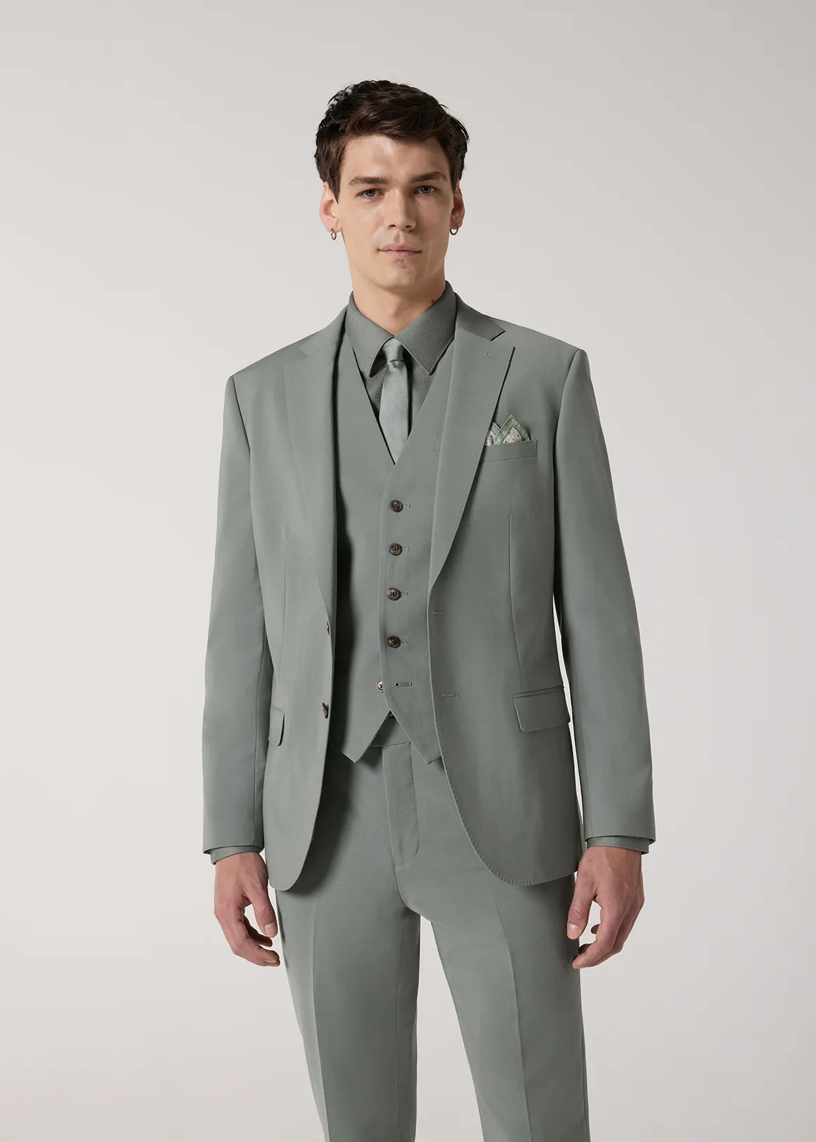Slim Stretch Wool Blend Tailored Jacket - SAGE