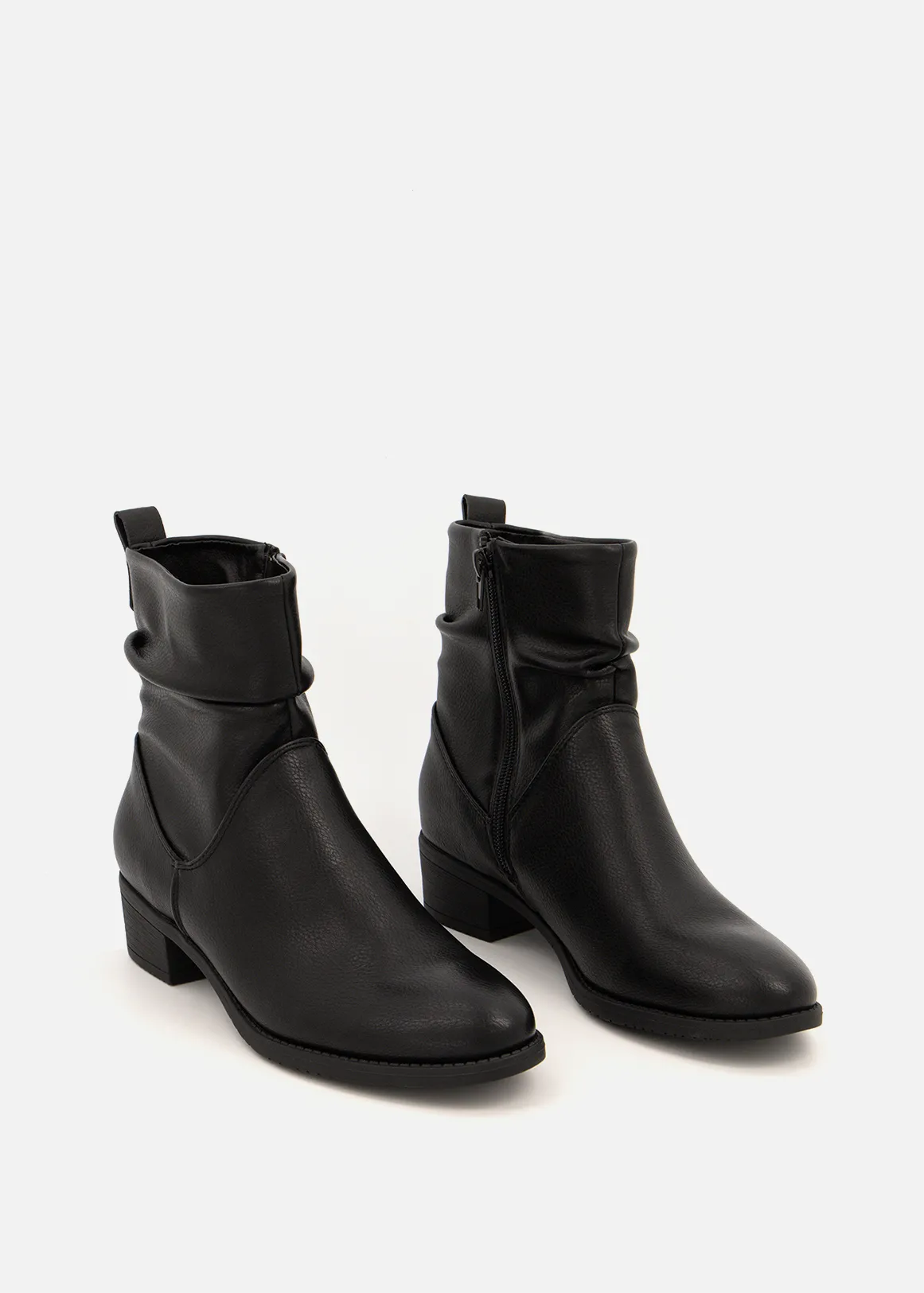 Slouchy Faux Leather Ankle Boots - BLACK