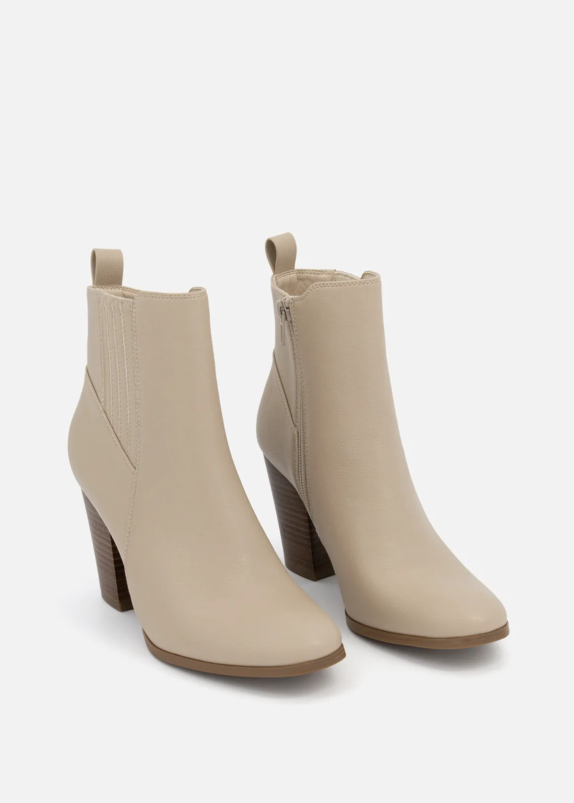 Smart Foam Block Heel Ankle Boots - NATURAL