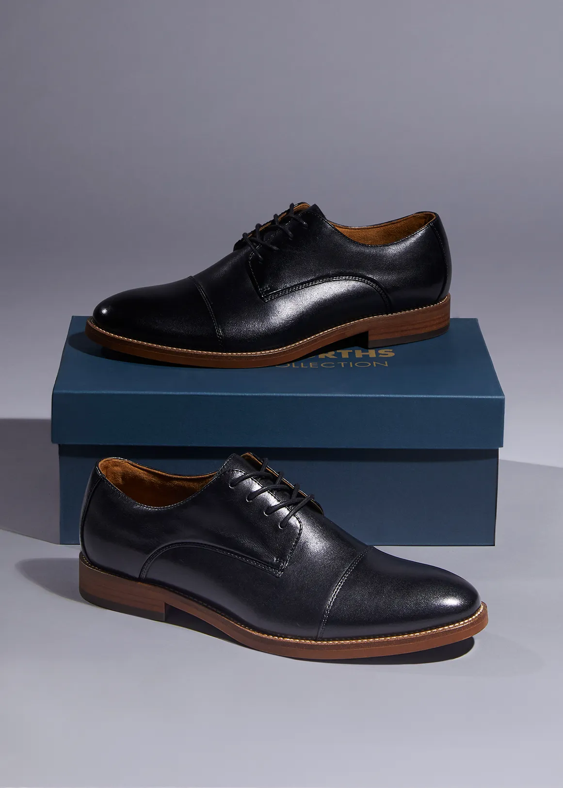 Smart Foam Toe Cap Leather Derby Shoes - Premium - BLACK