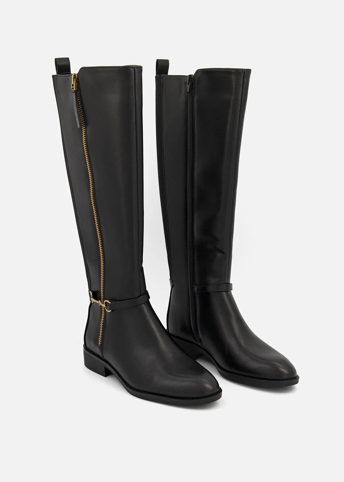 Snaffle & Zip Trim Riding Boots - BLACK