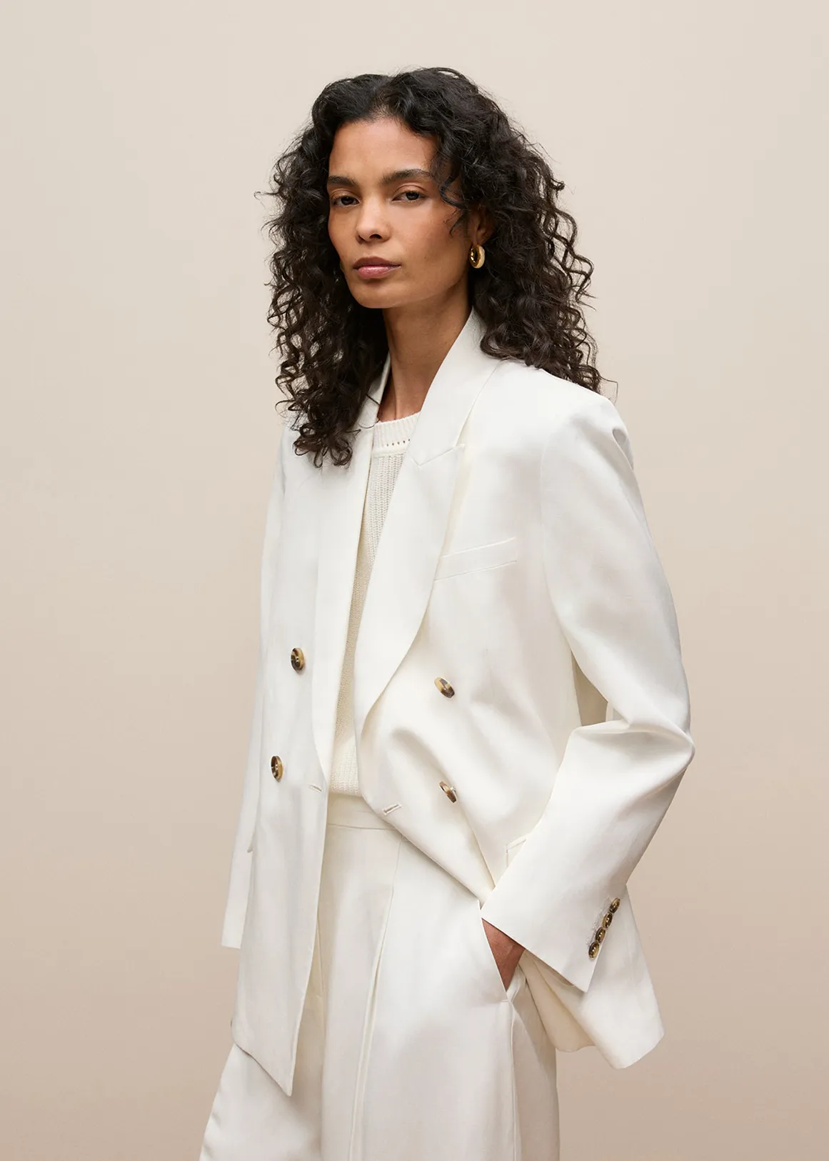 Soft Double Breasted Blazer - WHITE