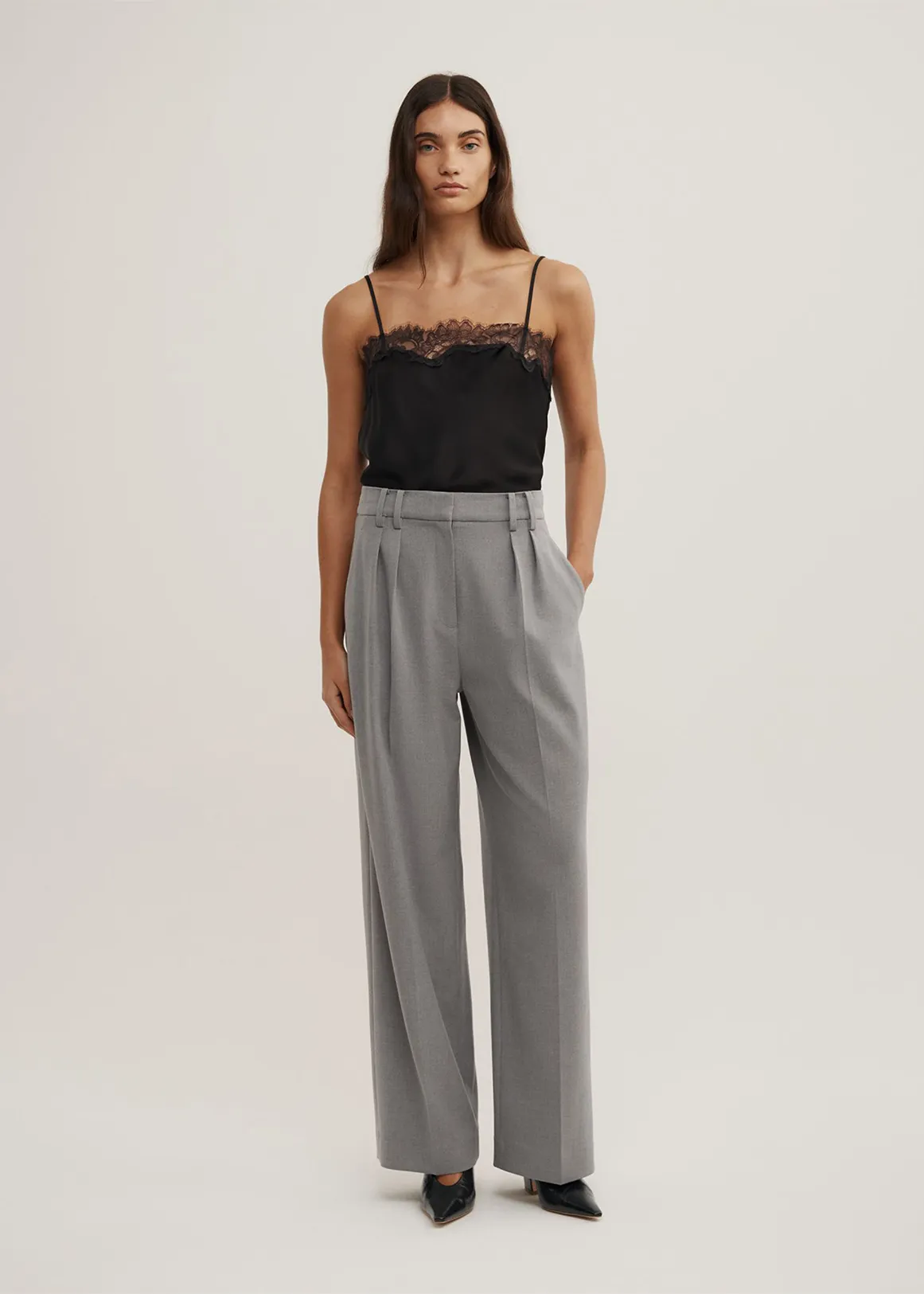 Soft Pleat Trouser - LIGHT GREY MARLE