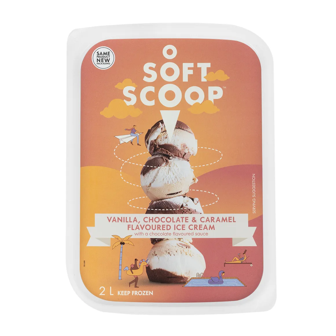 Soft Scoop Vanilla, Chocolate & Caramel Flavoured Ice Cream 2 L