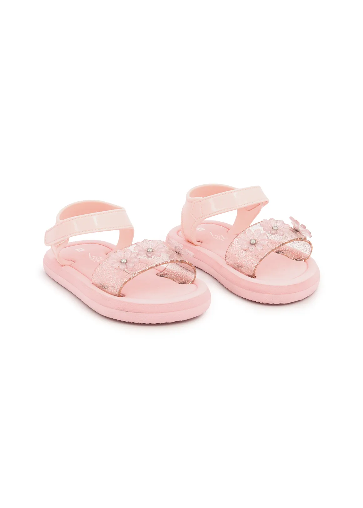 Sparkle Flower Strap Sandals (Size 5-13) Younger Girl - LIGHT PINK
