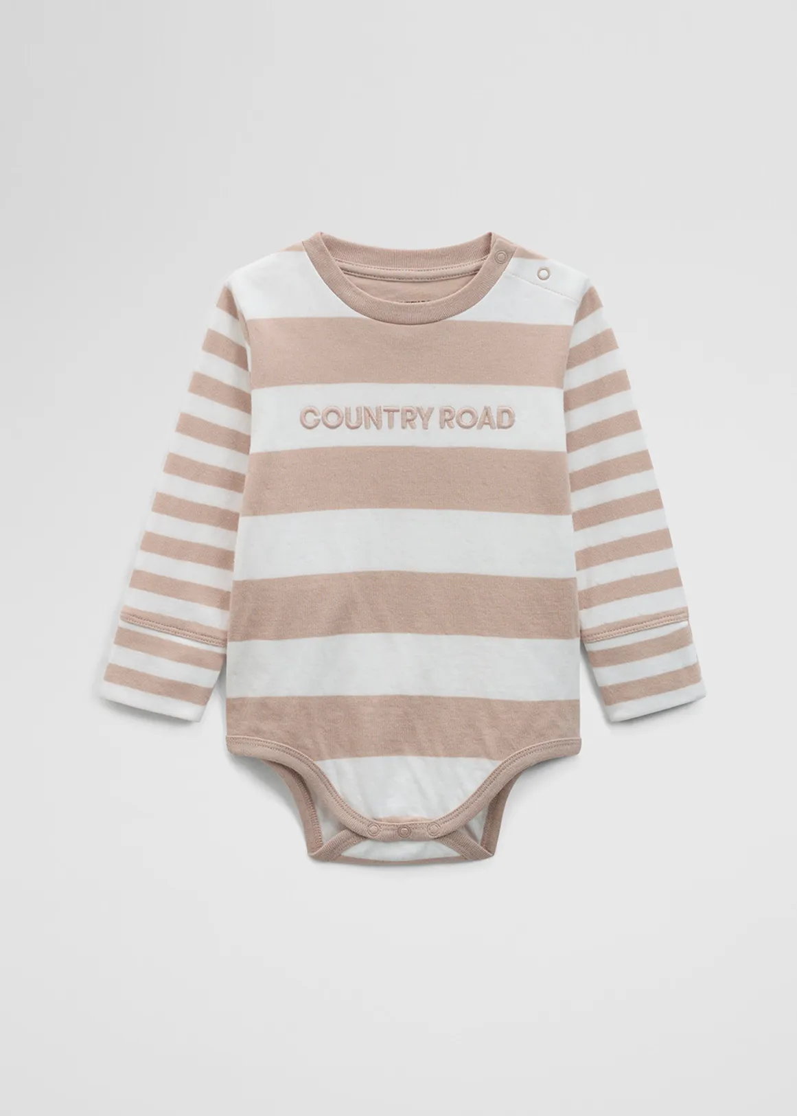 Spliced Stripe Long Sleeve Bodysuit - MUSHROOM