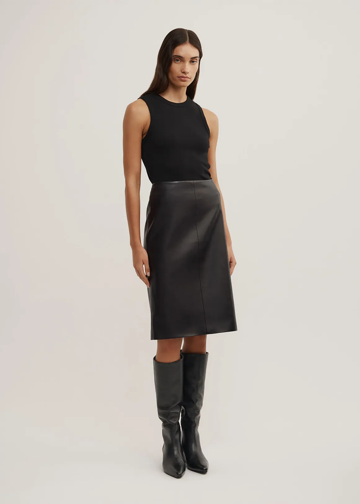 Split Back Midi Skirt - BLACK