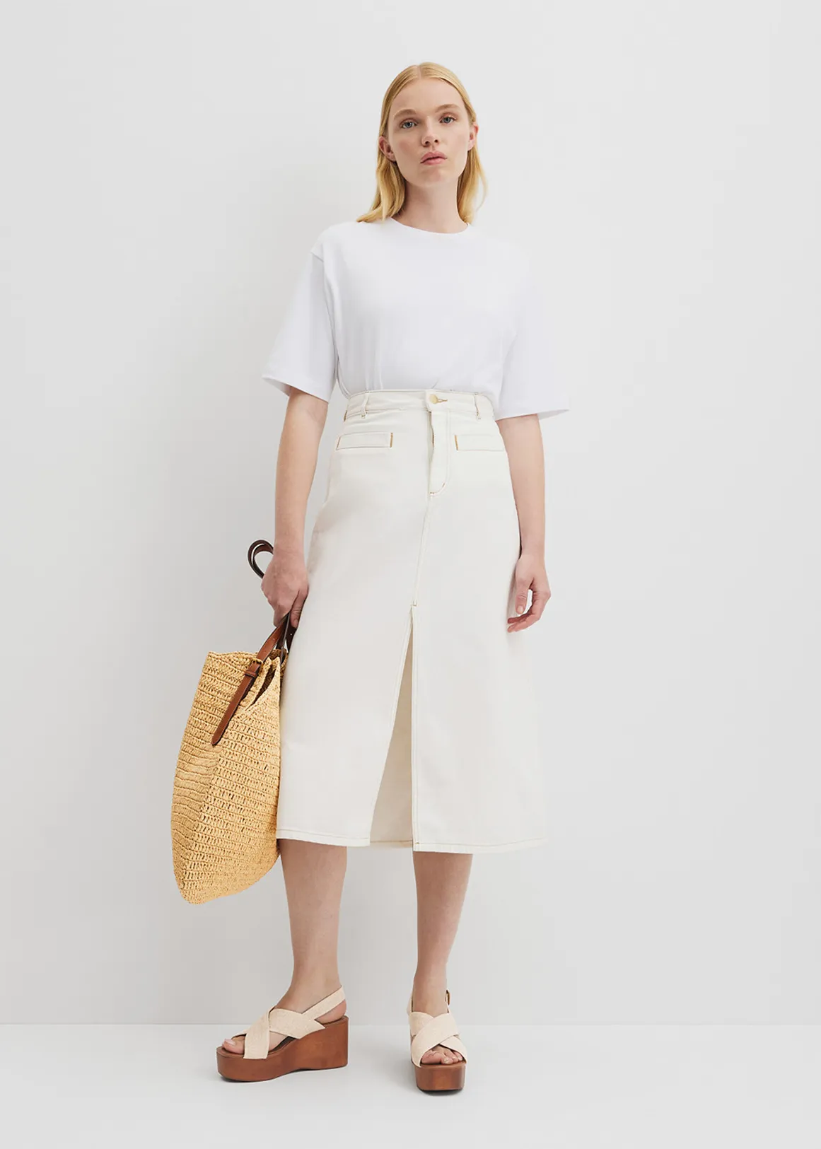 Split Midi Skirt - WHITE