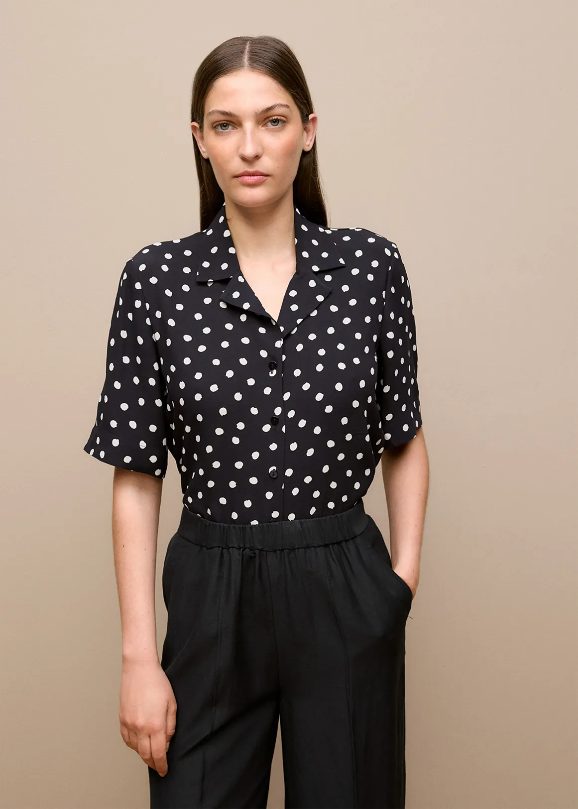 Spot Camp Collar Shirt - BLACK