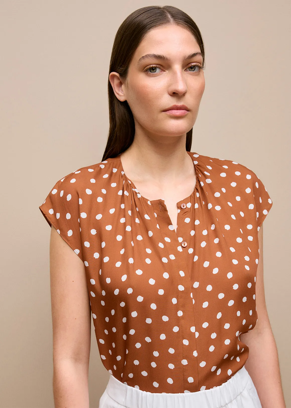 Spot Modal Cap Sleeve Blouse - BURNT ORANGE