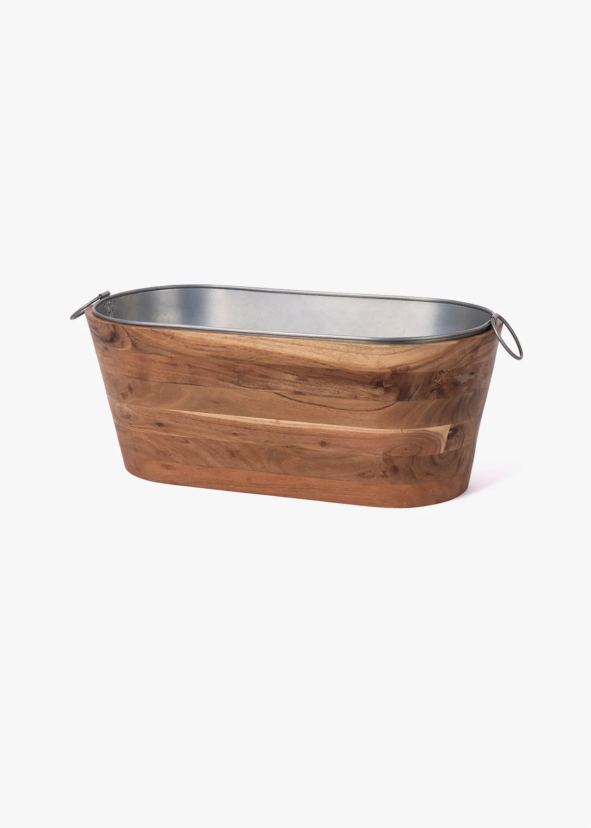 Stainless Steel Oval Acacia Wood Drinks Cooler - X NATURAL