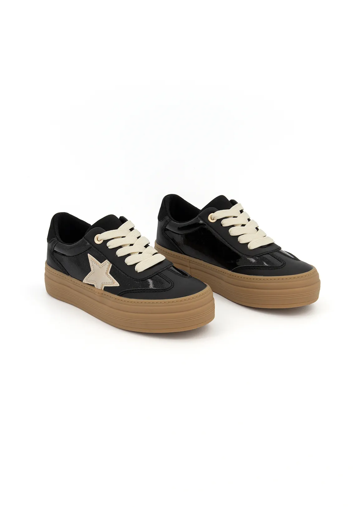 Star Lace-Up Sneakers Size 12-6) Older Girl - BLACK