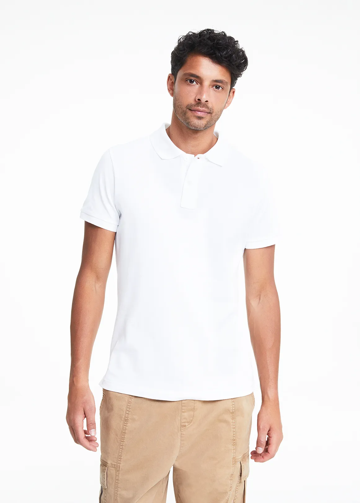 Stay New Slim Fit Cotton Pique Golfer - WHITE