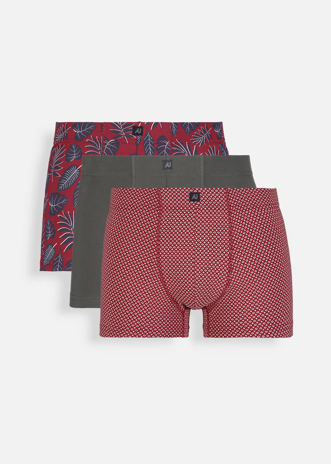 StayNew COOLTECH Assorted Stretch Cotton Trunks 3 Pack - X BURGUNDY