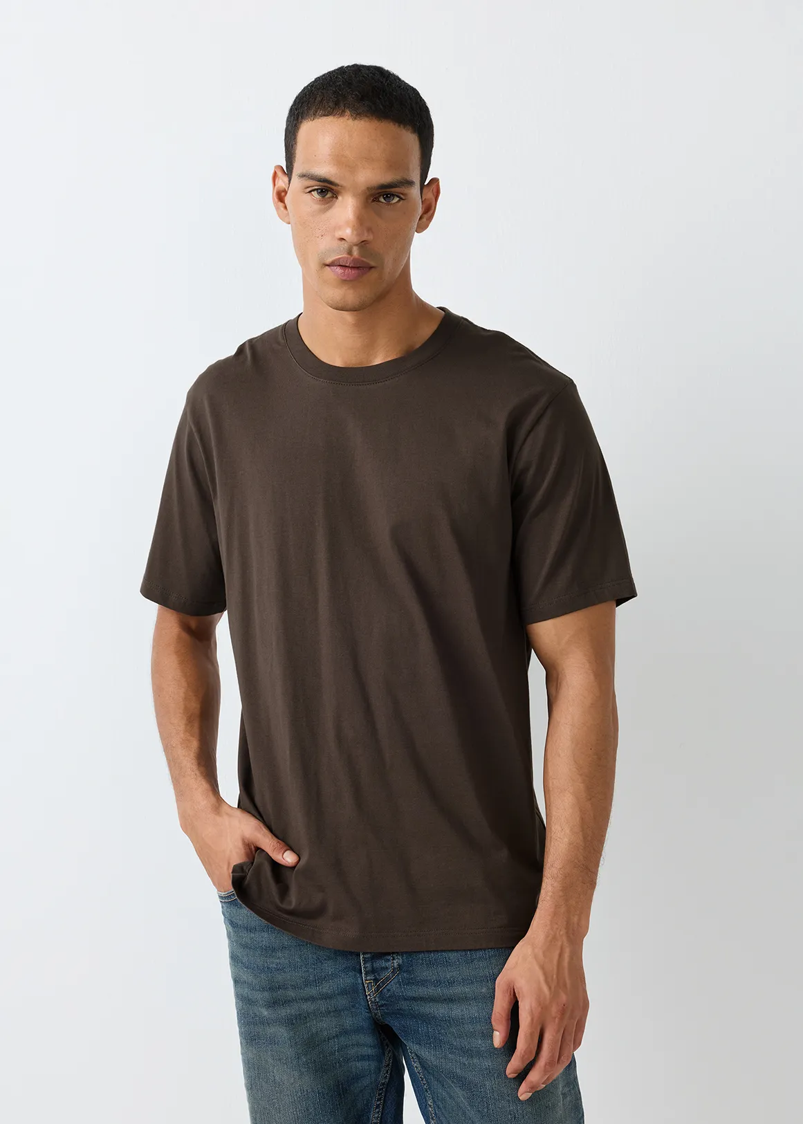 StayNew Crew Neck Cotton T-shirt - CHOCOLATE