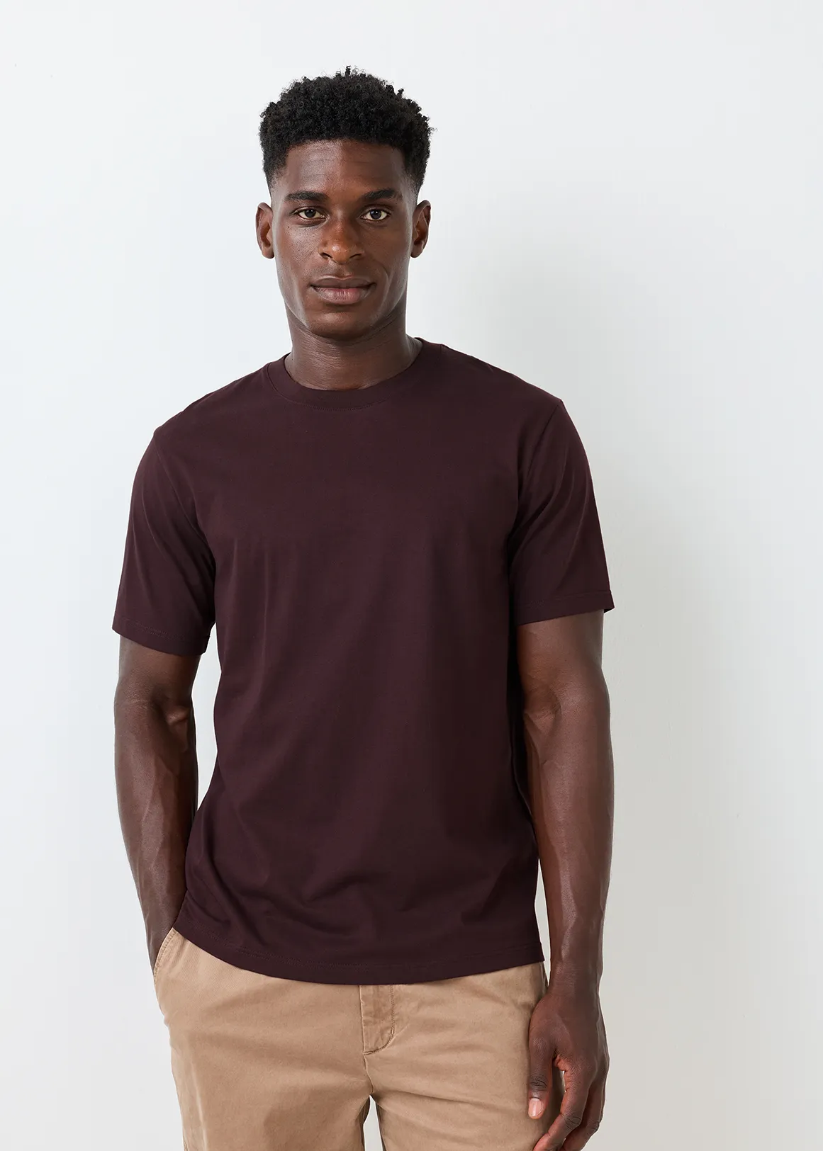 StayNew Crew Neck Cotton T-shirt - DARK BURGUNDY