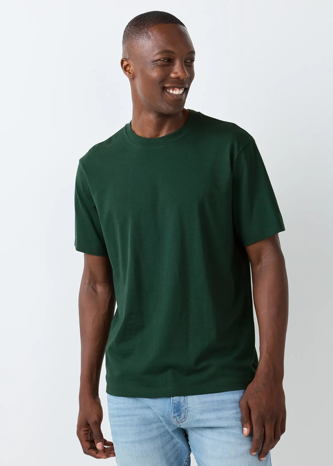 StayNew Crew Neck Cotton T-shirt - DARK GREEN