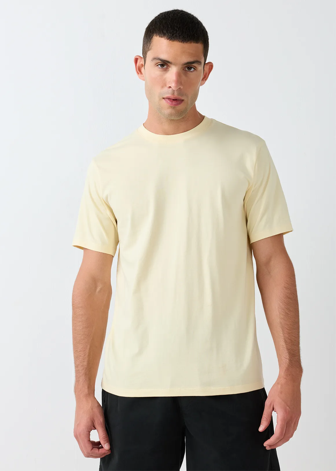 StayNew Crew Neck Cotton T-shirt - YELLOW