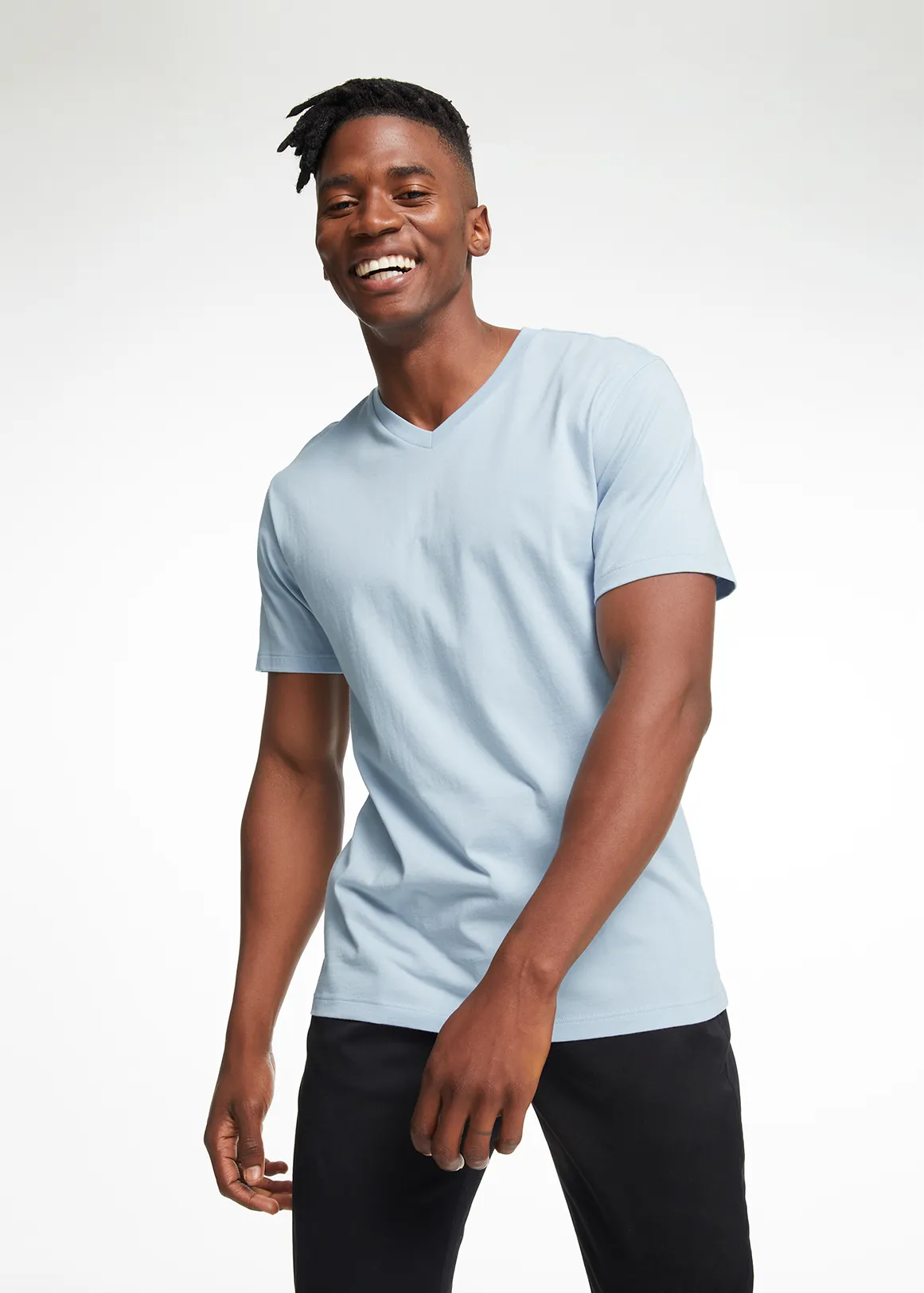 StayNew Plain Slim Fit V-neck Cotton T-shirt - LIGHT BLUE