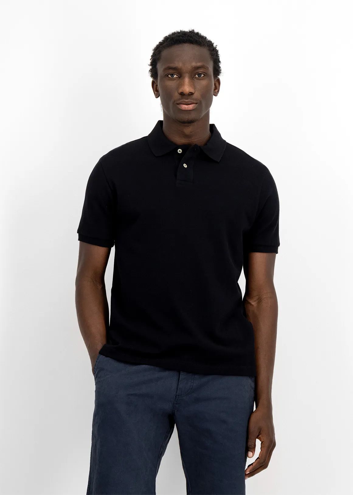 StayNew Regular Fit Cotton Pique Golfer - BLACK