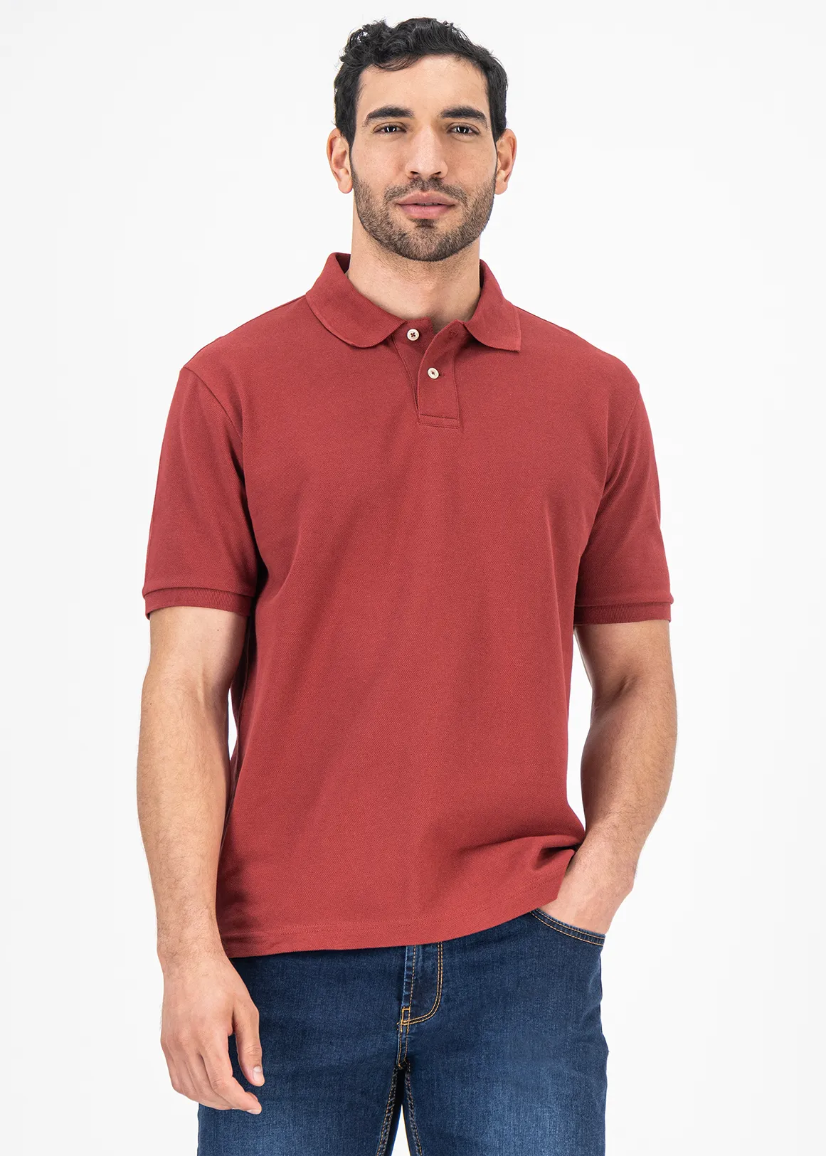 StayNew Regular Fit Cotton Pique Golfer - BURGUNDY
