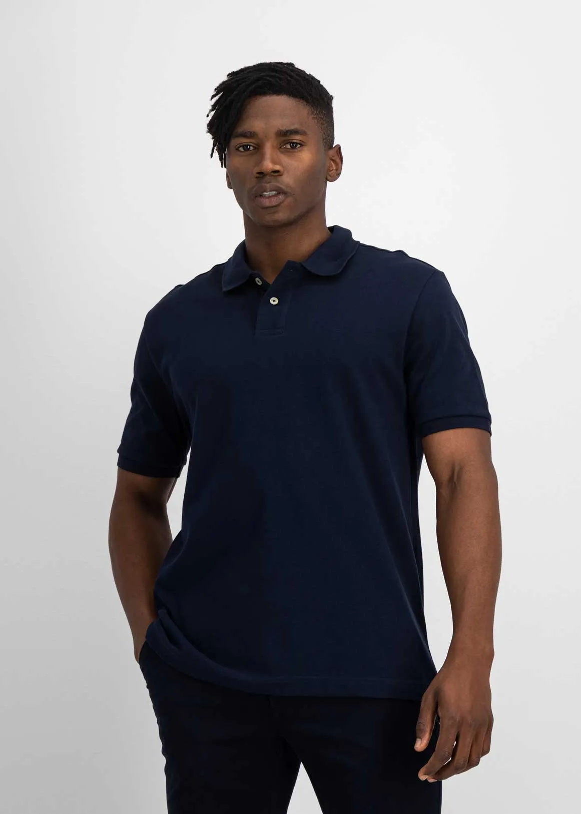 StayNew Regular Fit Cotton Pique Golfer - NAVY