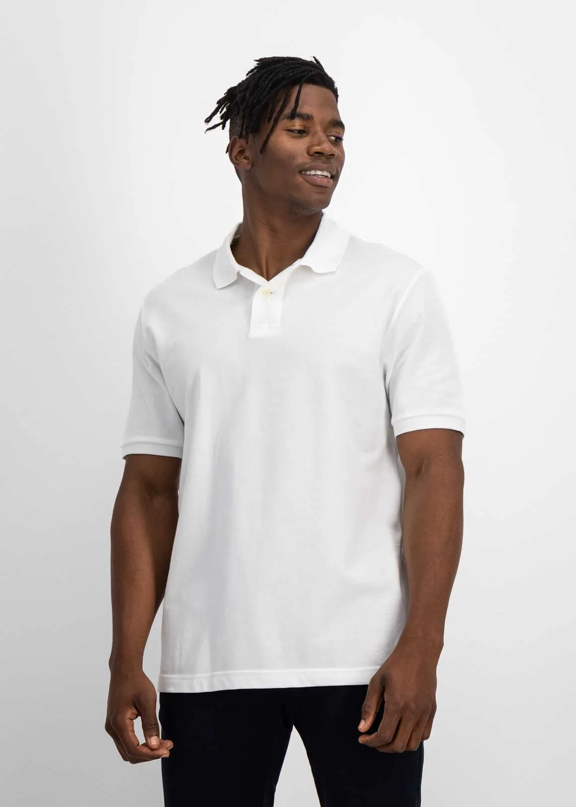 StayNew Regular Fit Cotton Pique Golfer - WHITE
