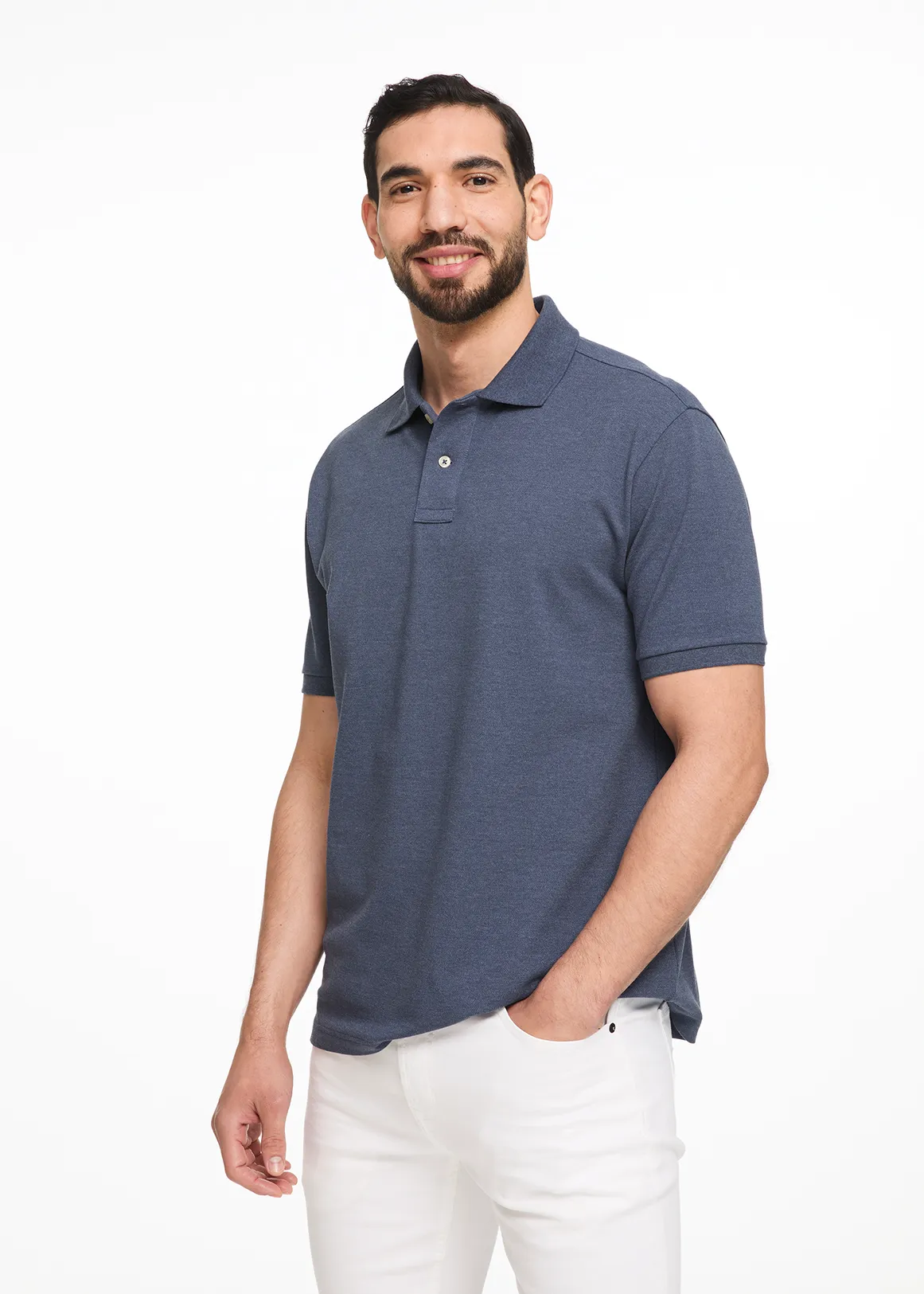 StayNew Regular Fit Melange Pique Golfer - INDIGO MELANGE