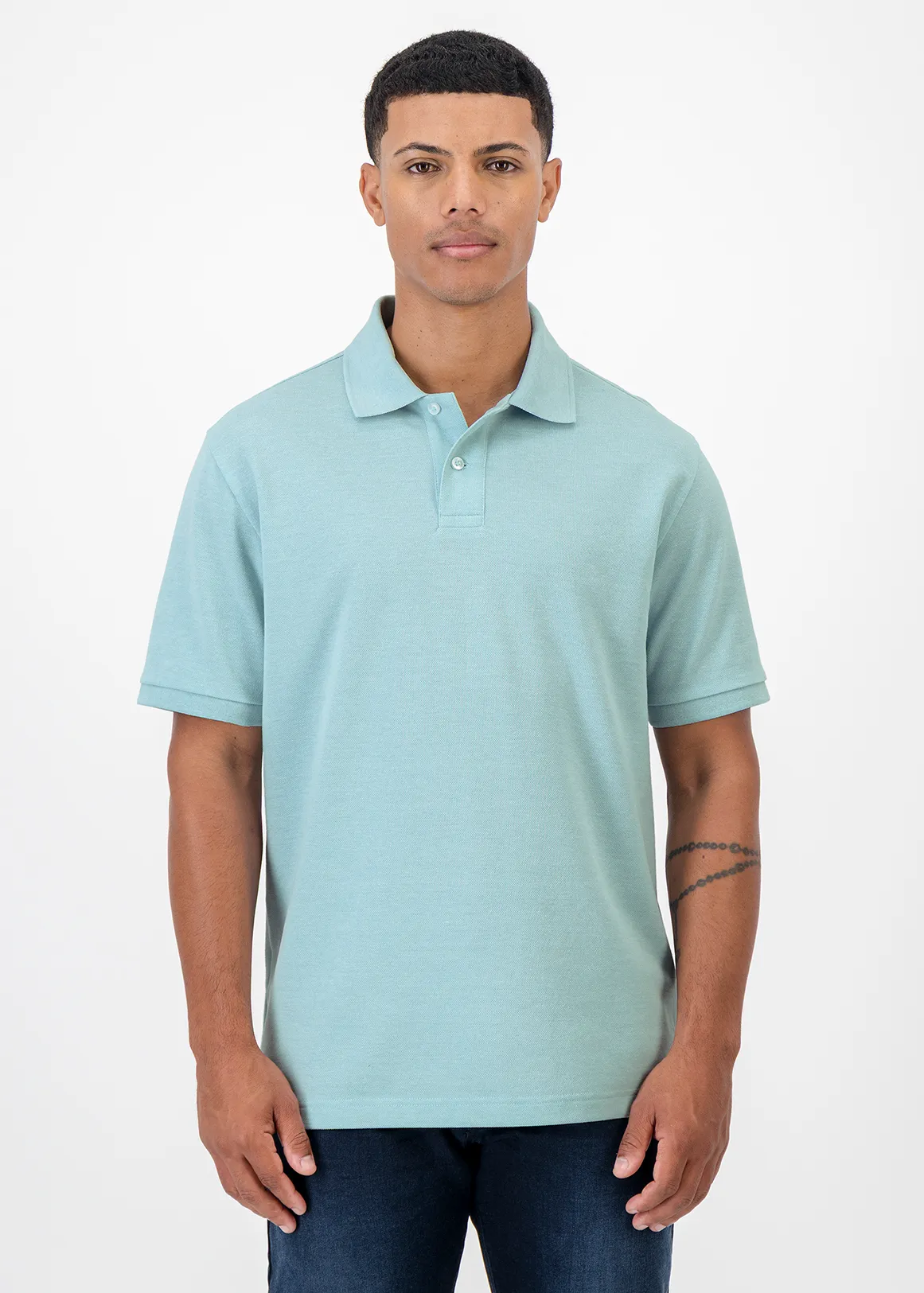StayNew Regular Fit Pique Golfer - AQUA MELANGE