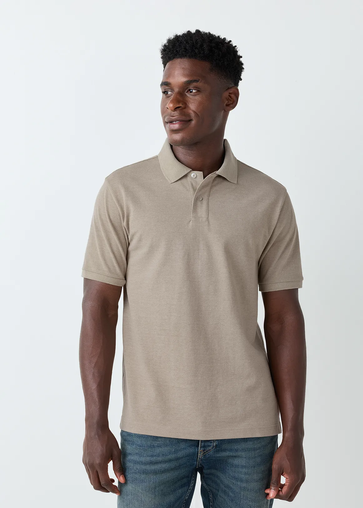 StayNew Regular Fit Pique Golfer - BROWN MELANGE