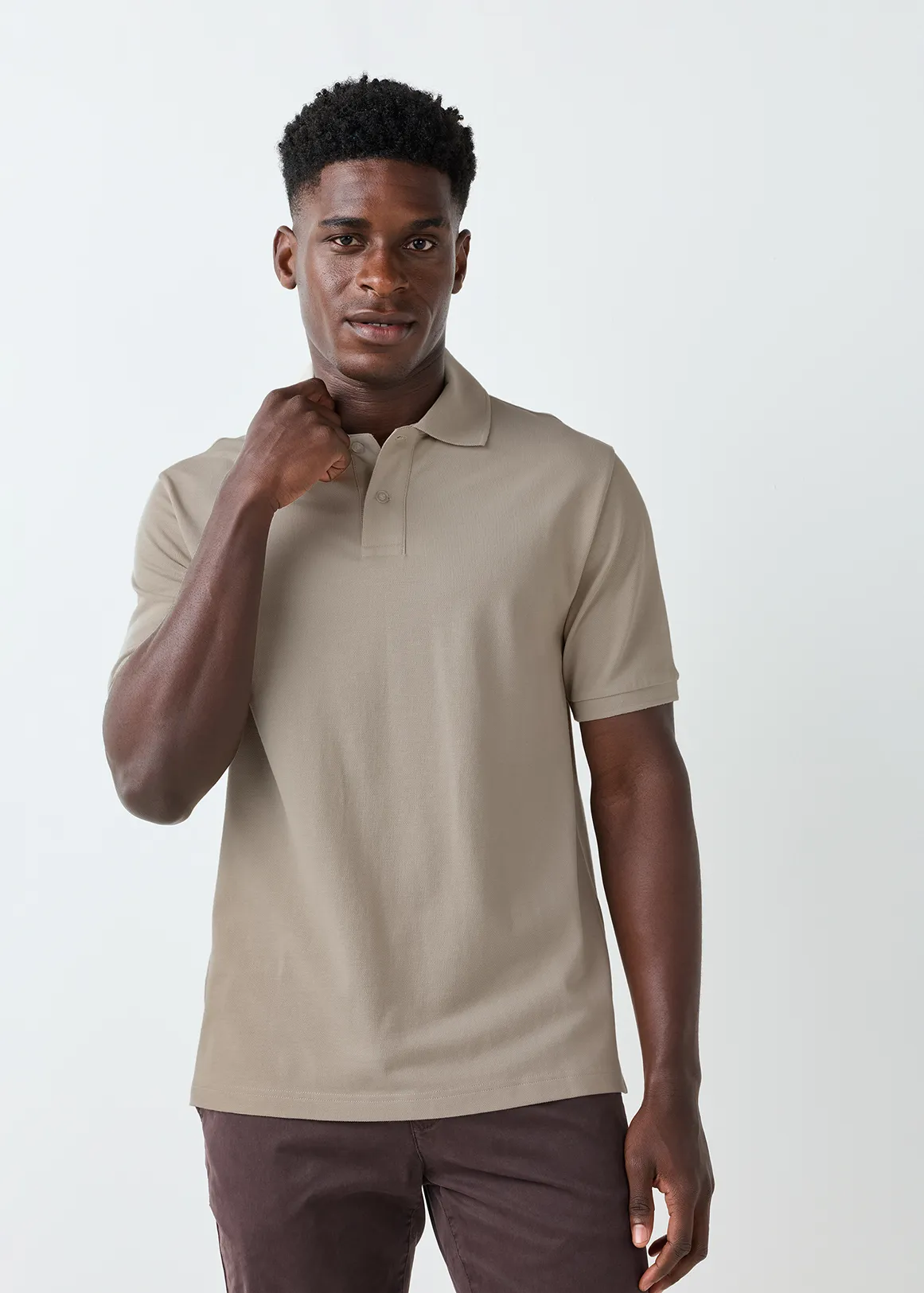 StayNew Regular Fit Pique Golfer - LIGHT STONE