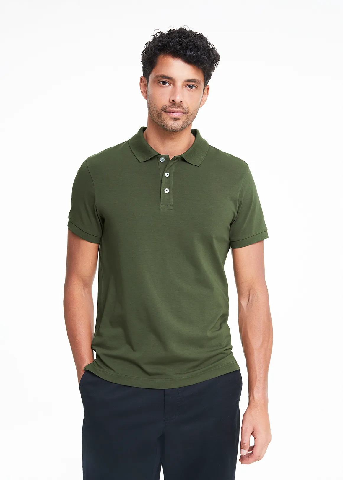 StayNew Slim Fit Cotton Stretch Golfer - KHAKI