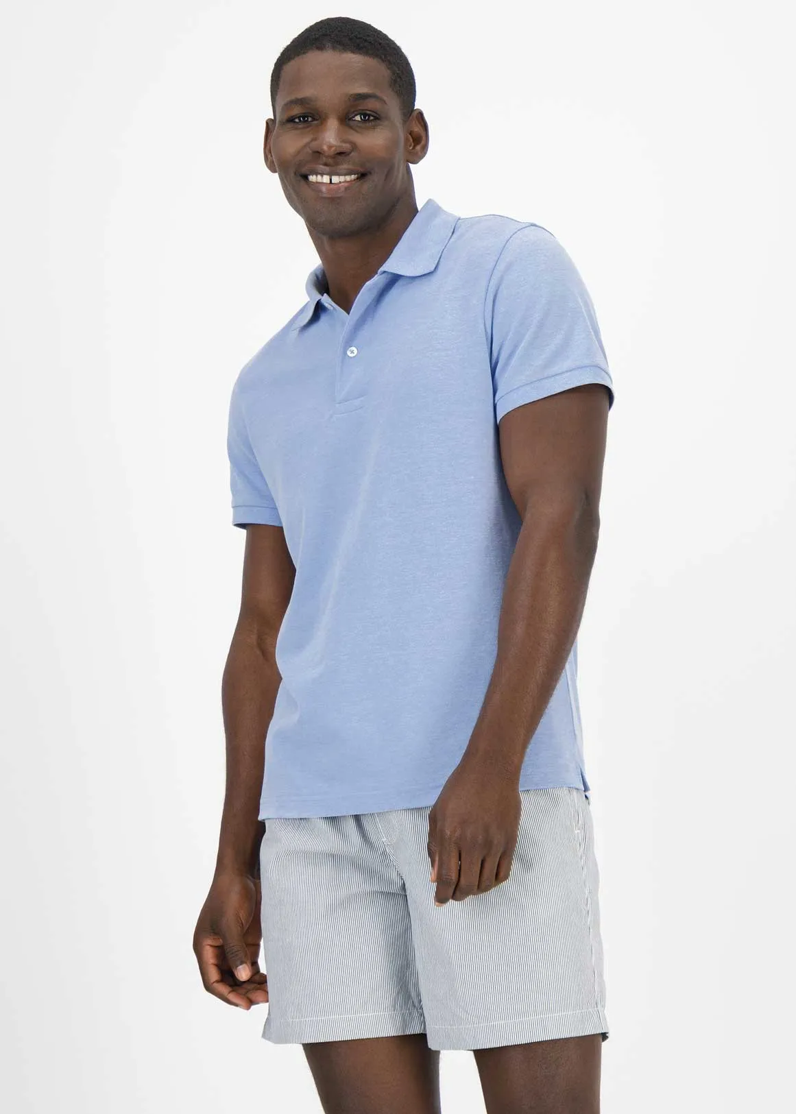 StayNew Slim Fit Melange Cotton Pique Golfer - BLUE MELANGE